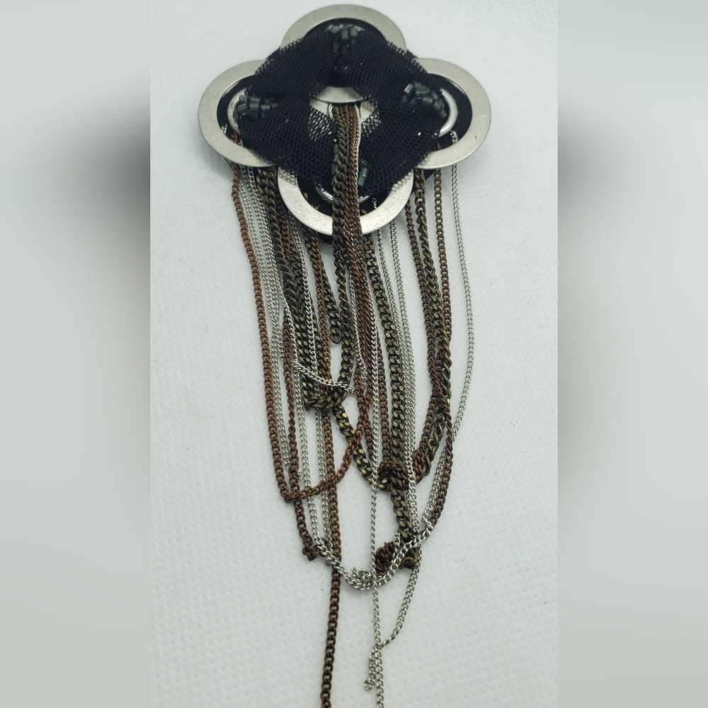 Catherine Malandrino Chic Black and Silver Mesh Brooch